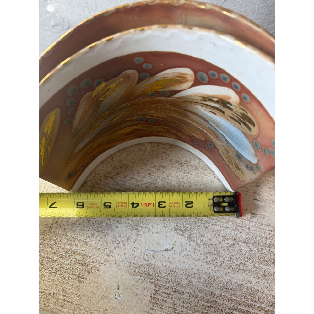 Vintage Studio Pottery Curved Vase Gold Gilt Abstract Earth Tones Signed Art - Picture 6 of 6
